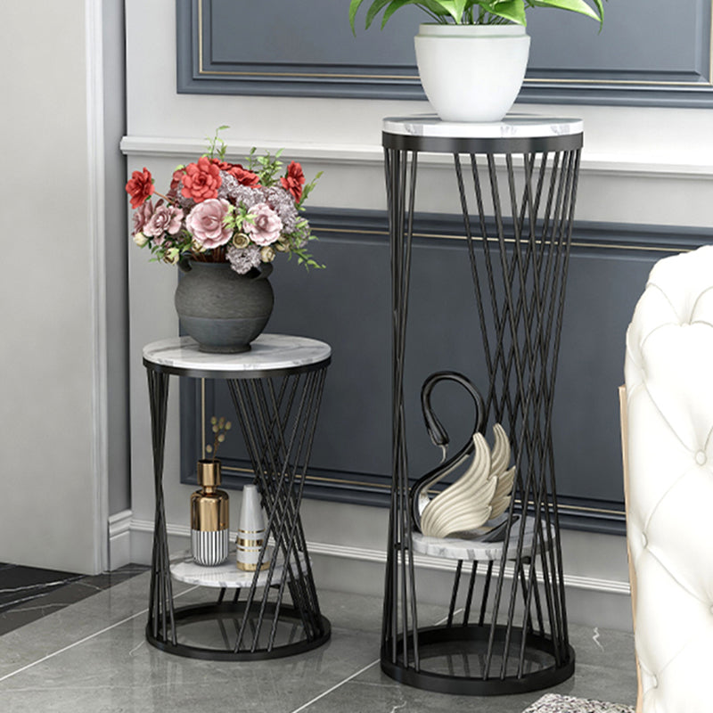 Glam Marble Round Side Table Dia 11.8" Metal Frame End Table with Storage Shelf