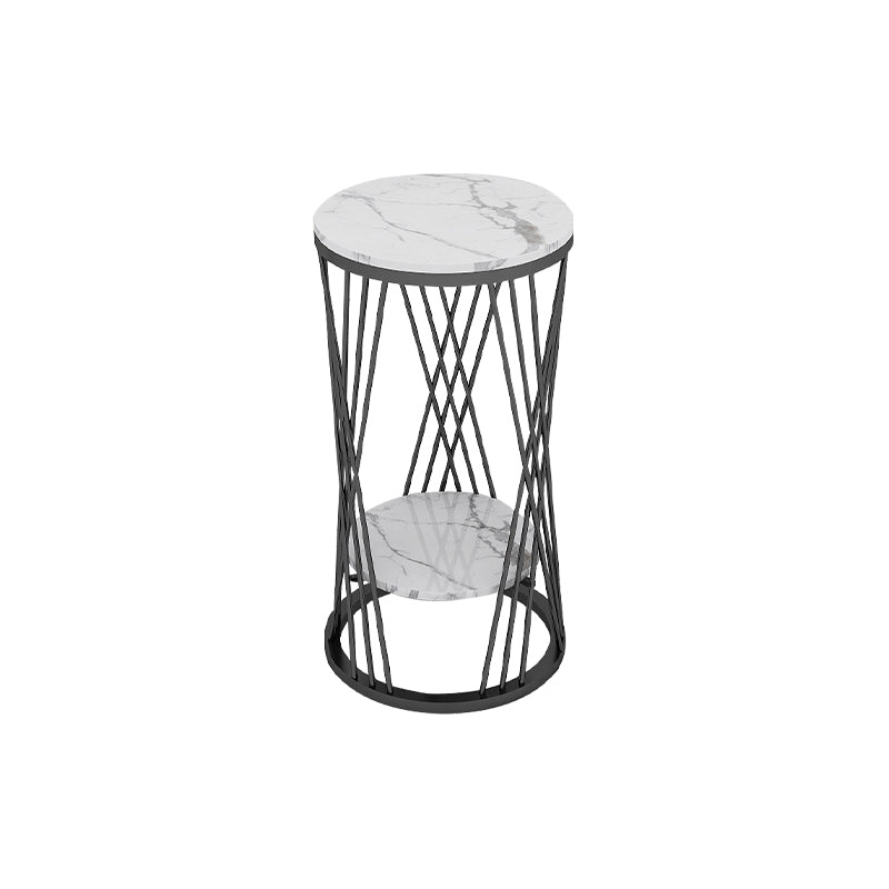 Glam Marble Round Side Table Dia 11.8" Metal Frame End Table with Storage Shelf