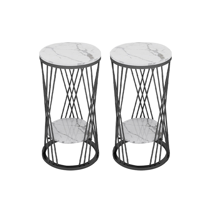 Glam Marble Round Side Table Dia 11.8" Metal Frame End Table with Storage Shelf