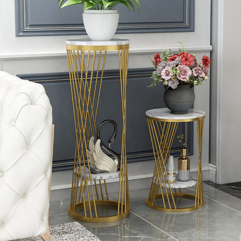 Glam Marble Round Side Table Dia 11.8" Metal Frame End Table with Storage Shelf