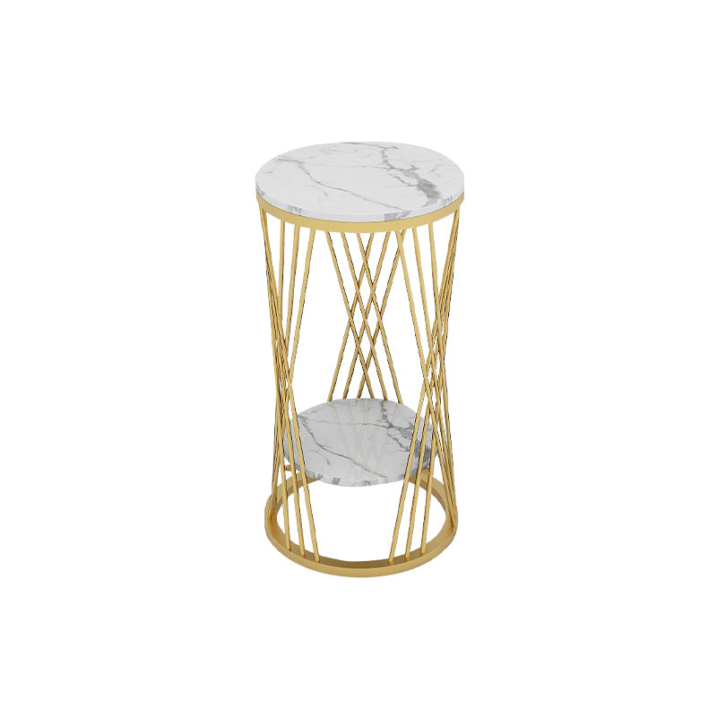 Glam Marble Round Side Table Dia 11.8" Metal Frame End Table with Storage Shelf