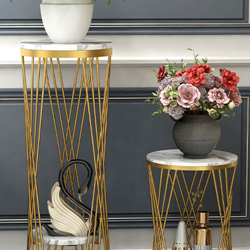 Glam Marble Round Side Table Dia 11.8" Metal Frame End Table with Storage Shelf