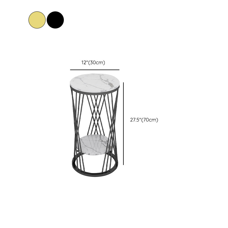 Glam Marble Round Side Table Dia 11.8" Metal Frame End Table with Storage Shelf