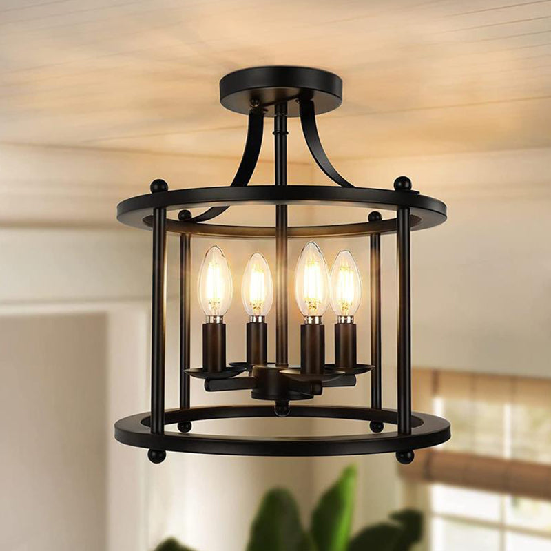 Dark Black Ceiling Semi Flush Iron 4 - Light Industrial Semi Flush
