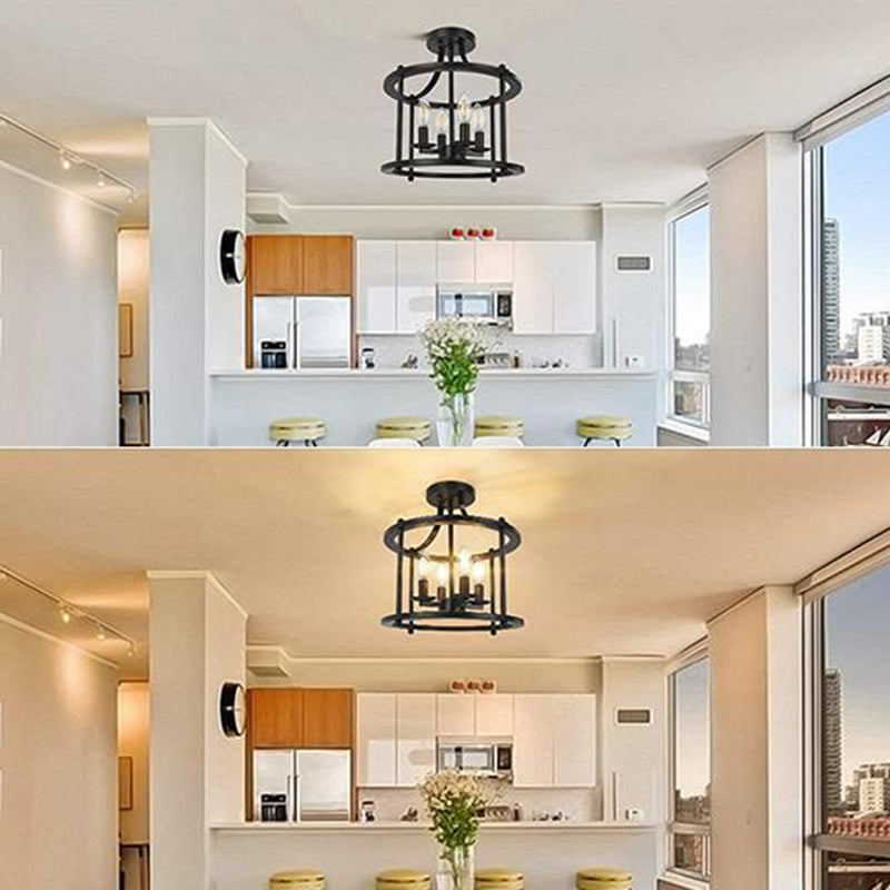 Dark Black Ceiling Semi Flush Iron 4 - Light Industrial Semi Flush
