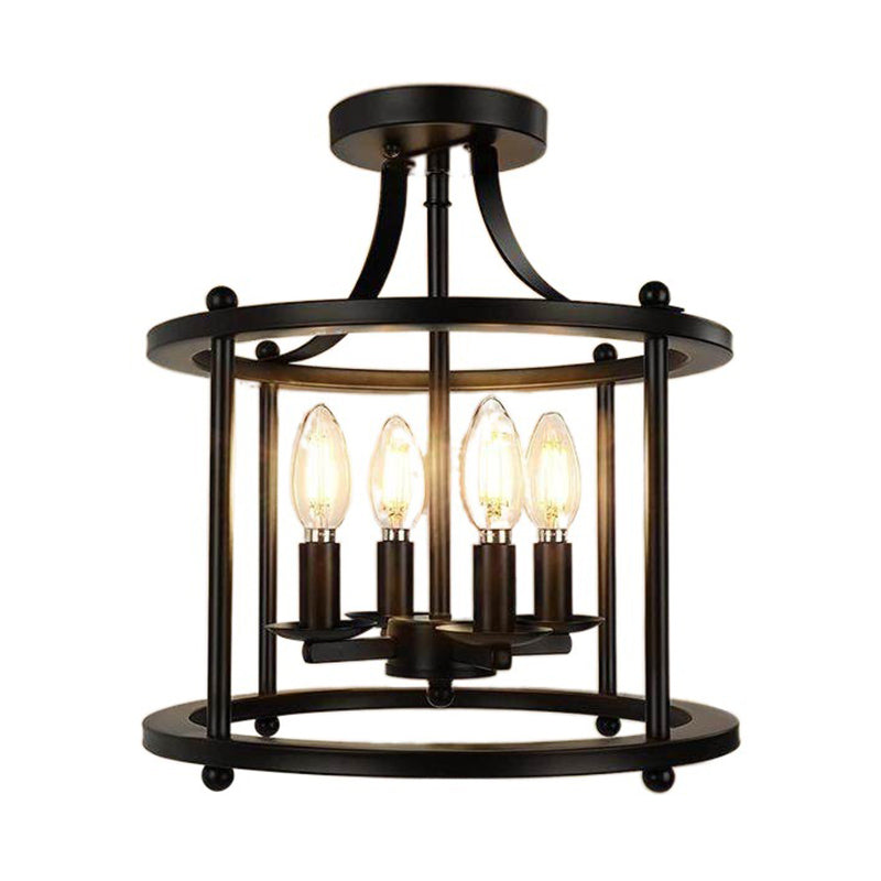 Dark Black Ceiling Semi Flush Iron 4 - Light Industrial Semi Flush