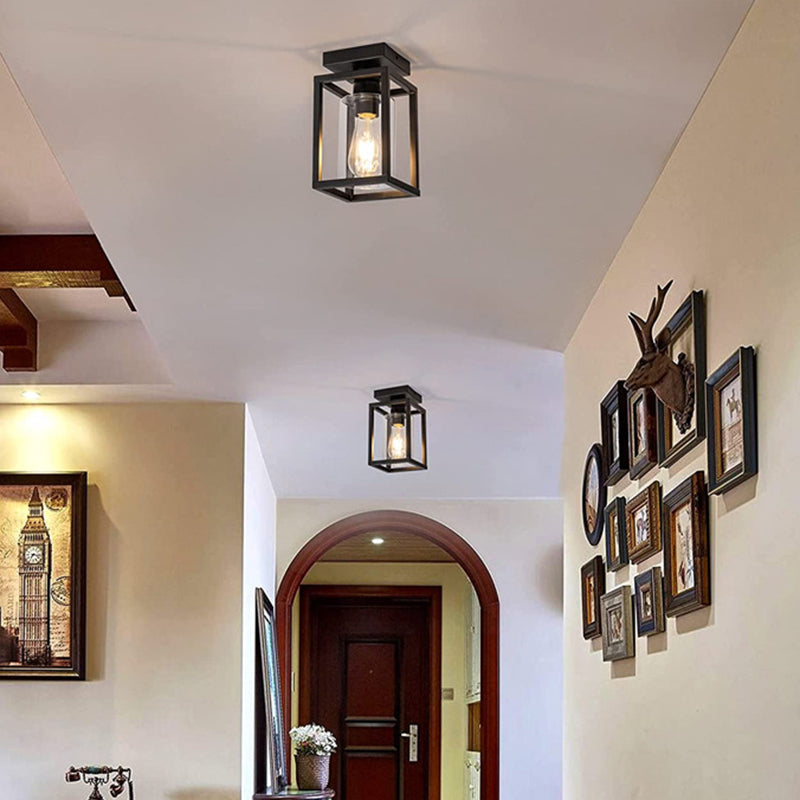 Iron and Glass Semi Flush Industrial 1 - Light Ceiling Semi Flush in Black