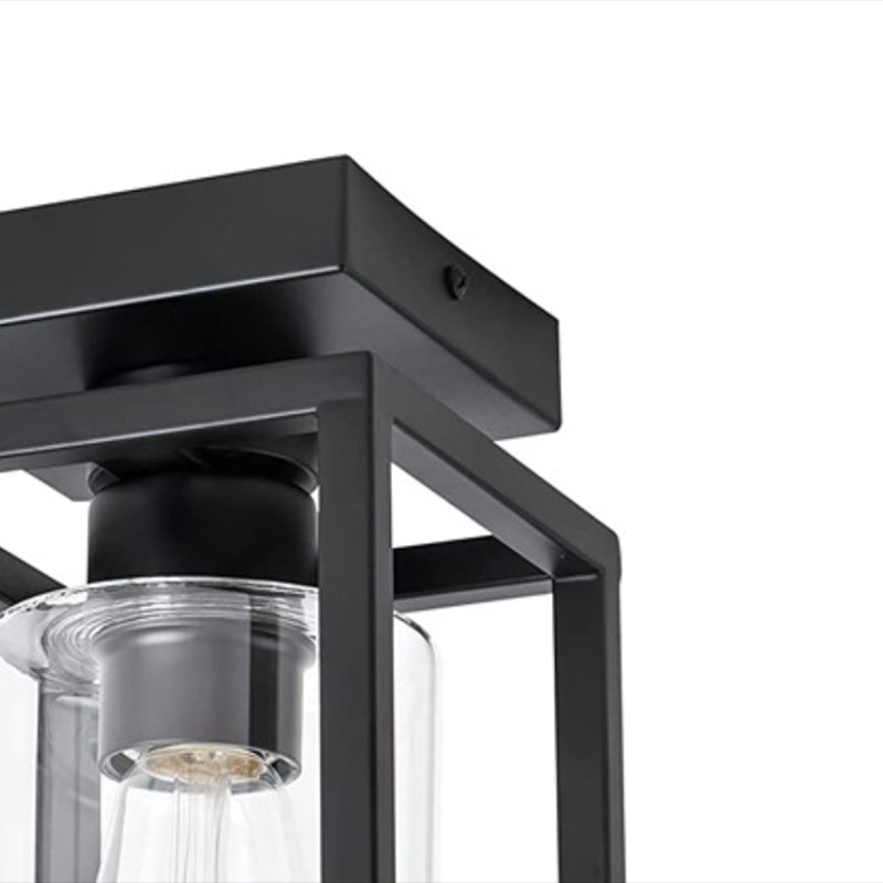 Iron and Glass Semi Flush Industrial 1 - Light Ceiling Semi Flush in Black