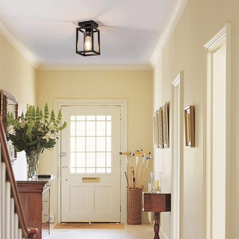 Iron and Glass Semi Flush Industrial 1 - Light Ceiling Semi Flush in Black