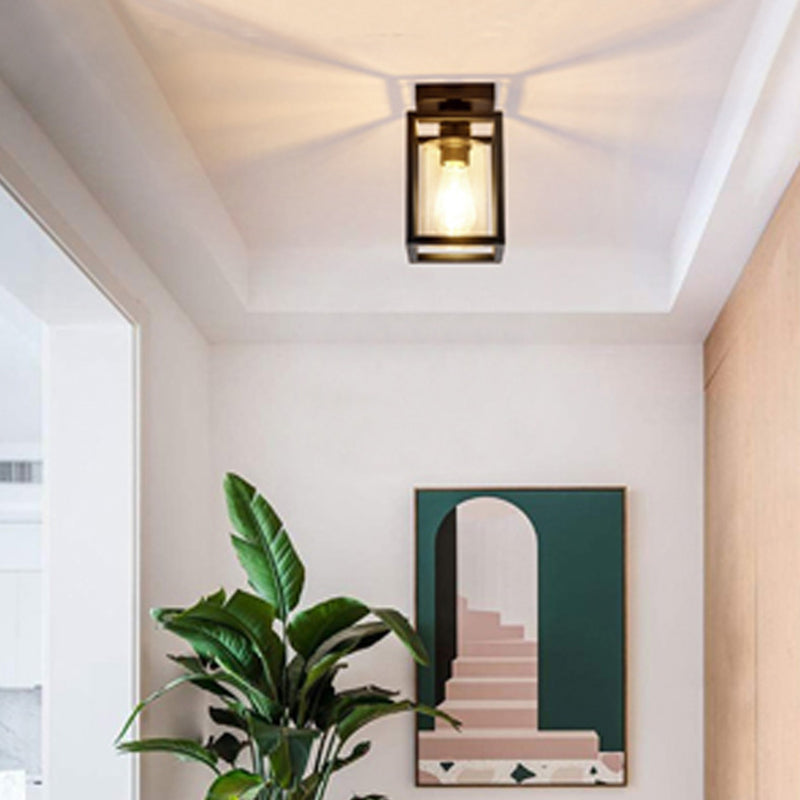 Iron and Glass Semi Flush Industrial 1 - Light Ceiling Semi Flush in Black