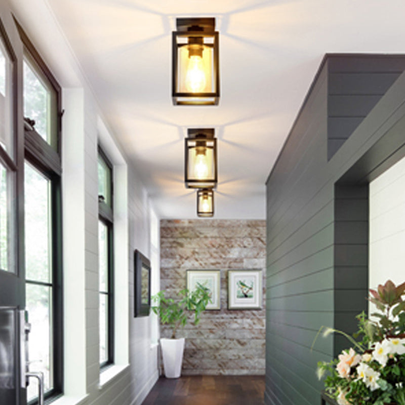 Iron and Glass Semi Flush Industrial 1 - Light Ceiling Semi Flush in Black
