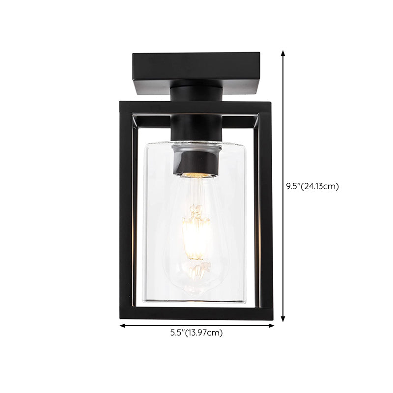 Iron and Glass Semi Flush Industrial 1 - Light Ceiling Semi Flush in Black