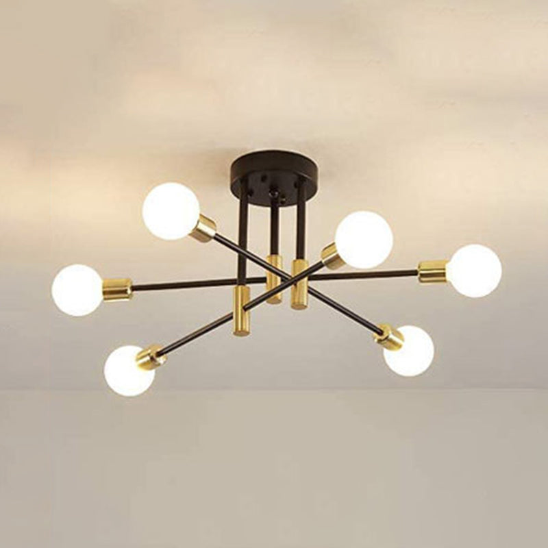 Sphere Ceiling Semi Flush Contemporary 4 / 6 / 8 - Light Semi Flush Mount in Black & Gold
