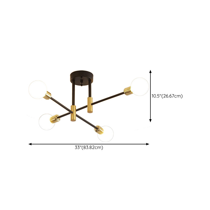 Sphere Ceiling Semi Flush Contemporary 4 / 6 / 8 - Light Semi Flush Mount in Black & Gold