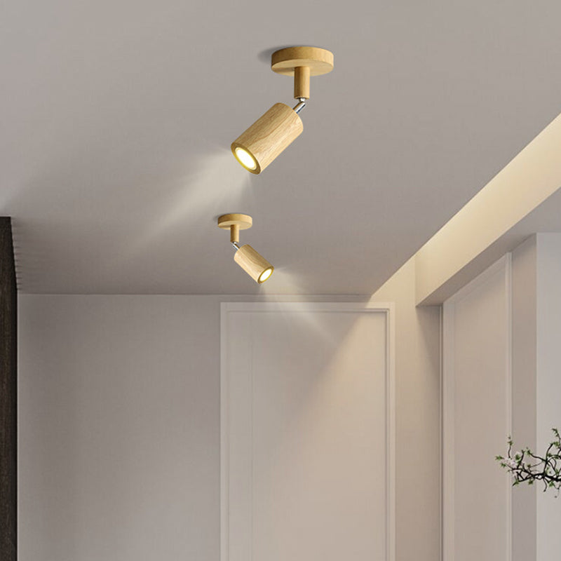Adjustable Cylinder Semi Flush Wood LED Modernism Cylinder Flush Ceiling