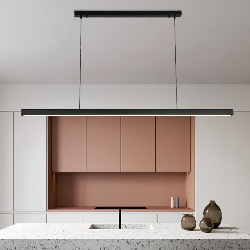 Modern LED Island Lamp Strip Shape Island Hanging Lamp with Wood for Dining Room