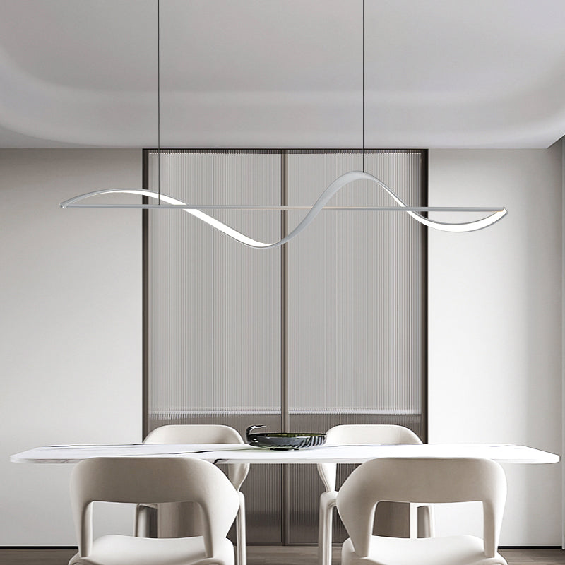 Modern LED Island Lamp Strip Shape Island Hanging Lamp with Plastic Shade for Dining Room