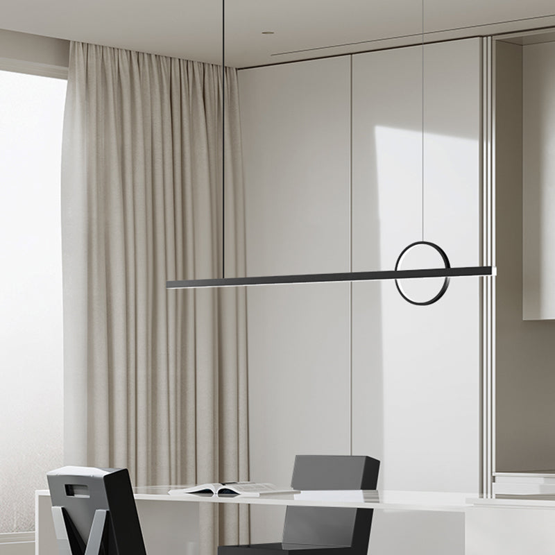 Black LED Island Lamp Modern Simple Island Hanging Lamp with Acrylic Shade for Dining Room