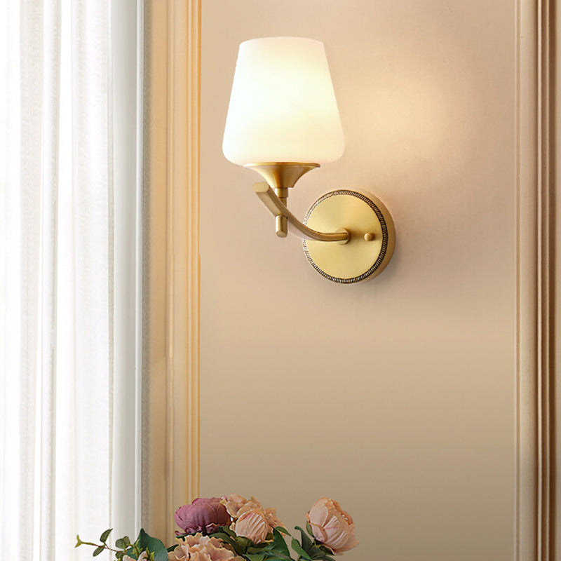 Golden Copper Wall Lamp Modern Style Wall Mount Lamp with Glass Shade for Bedroom