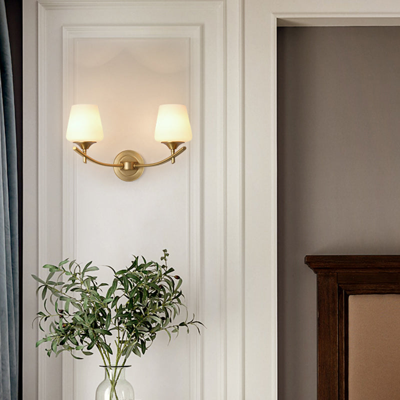 Golden Copper Wall Lamp Modern Style Wall Mount Lamp with Glass Shade for Bedroom