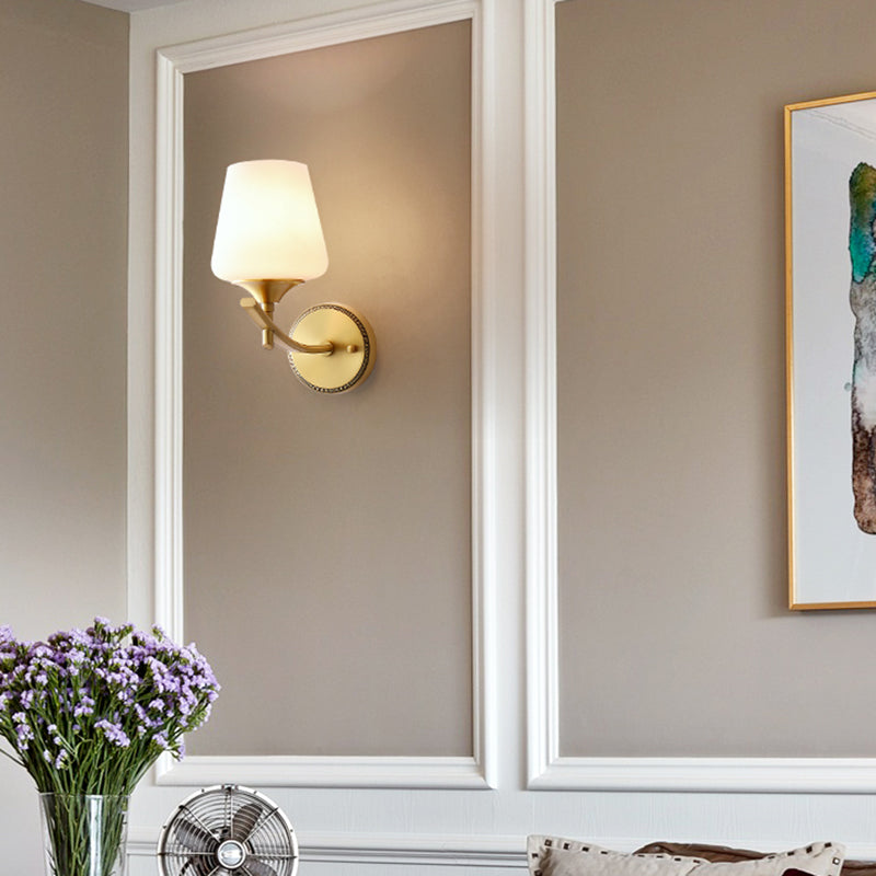 Golden Copper Wall Lamp Modern Style Wall Mount Lamp with Glass Shade for Bedroom