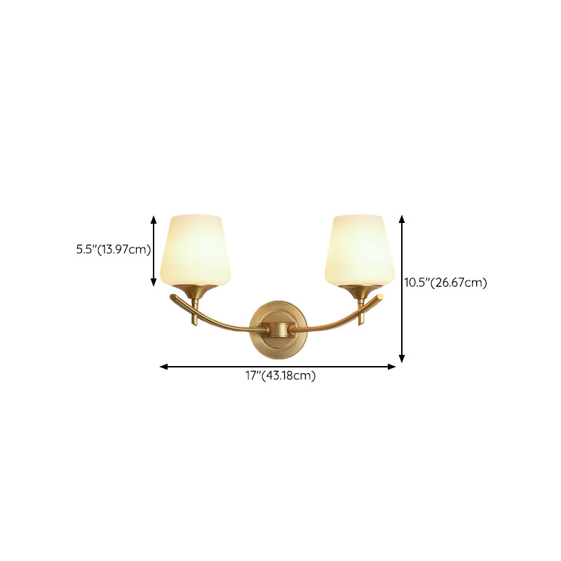 Golden Copper Wall Lamp Modern Style Wall Mount Lamp with Glass Shade for Bedroom