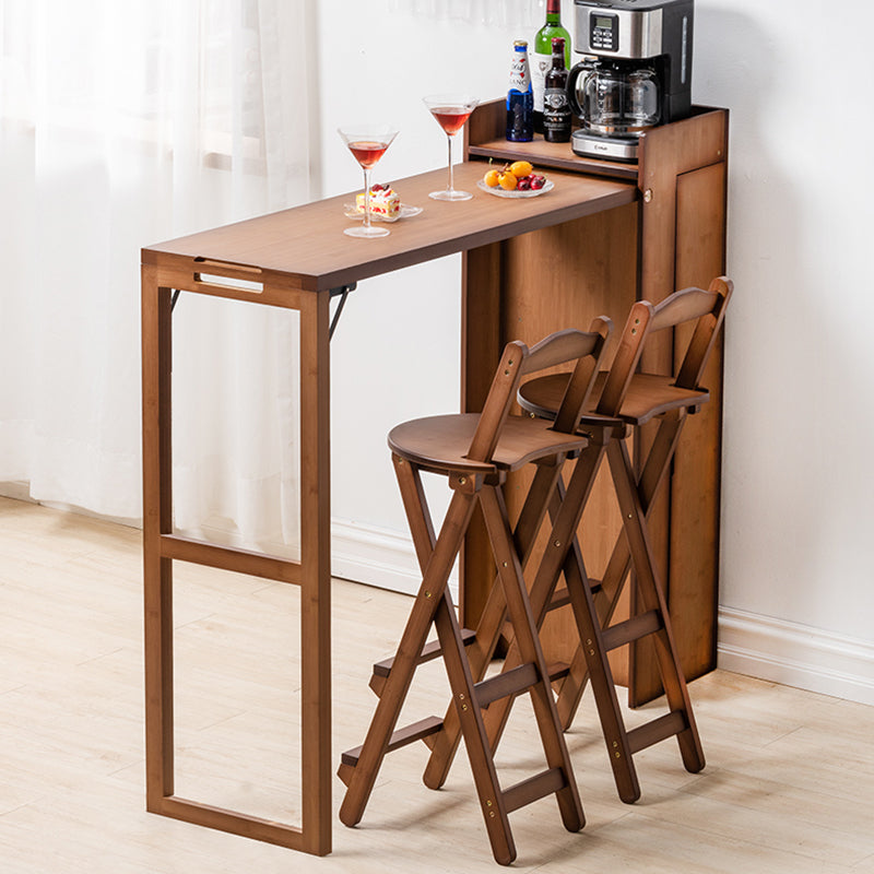 Wood Bar Pub Table Set 1/3 Pcs Folding Bar Table and Stools in Brown and Natural