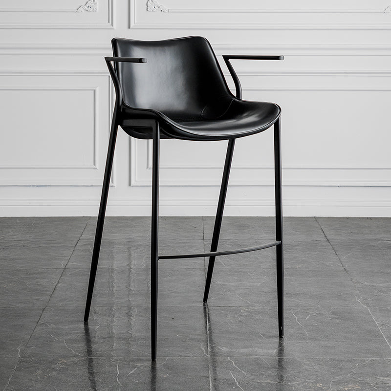 Faux Leather Counter Stool Modern Style Low Back Bar Stool with Footrest
