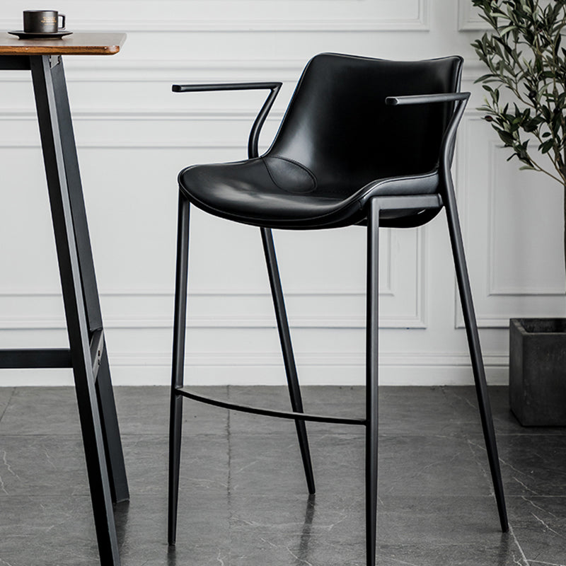 Faux Leather Counter Stool Modern Style Low Back Bar Stool with Footrest