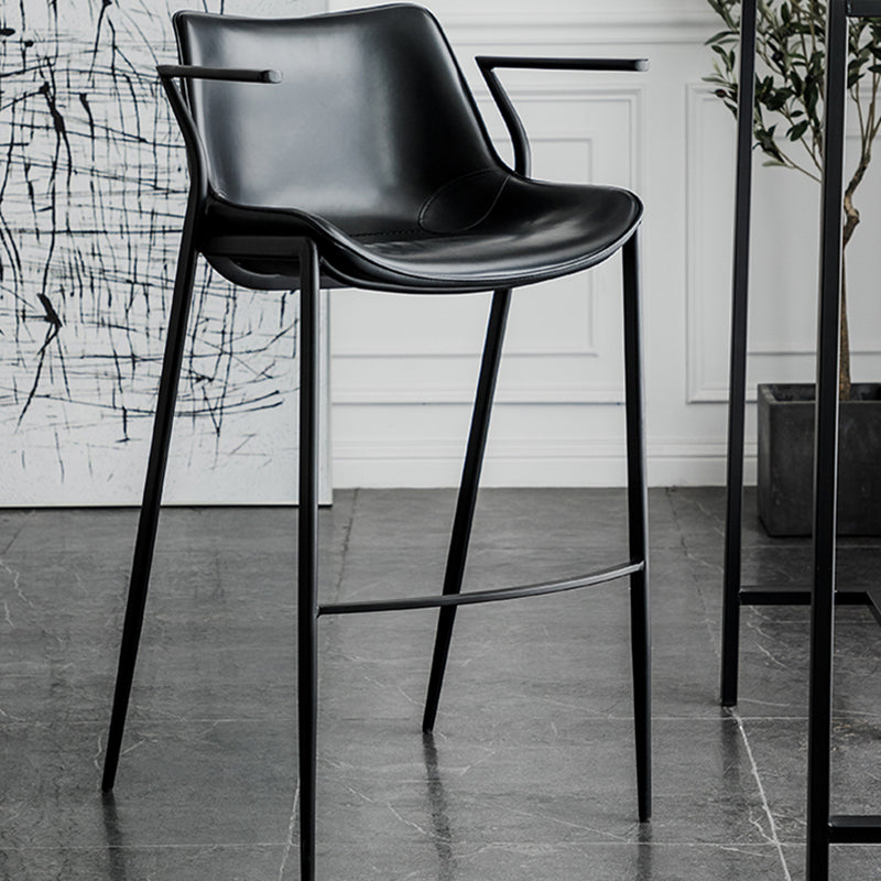 Faux Leather Counter Stool Modern Style Low Back Bar Stool with Footrest