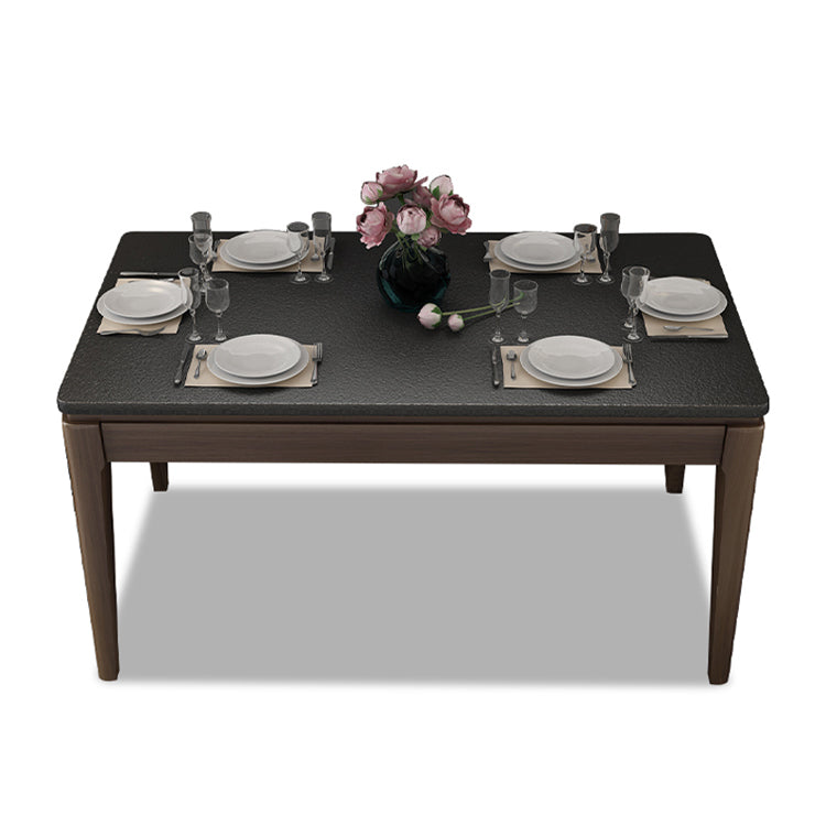 Rectangle Stone Top Dining Table Solid Wood 4 Legs Dining Table for Dining Room