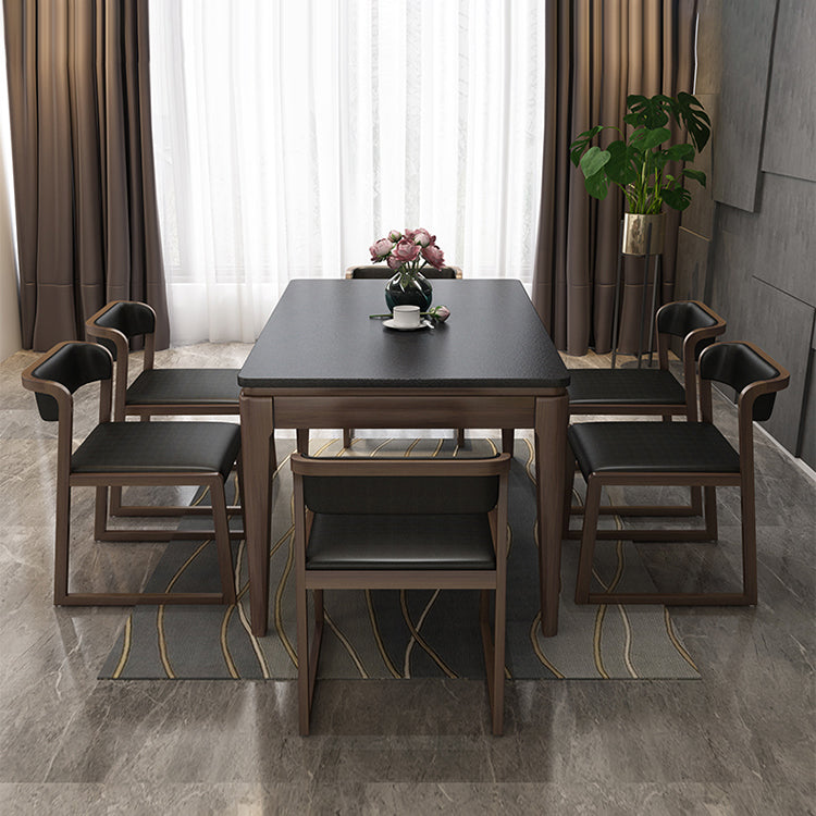 Rectangle Stone Top Dining Table Solid Wood 4 Legs Dining Table for Dining Room