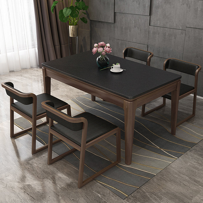 Rectangle Stone Top Dining Table Solid Wood 4 Legs Dining Table for Dining Room