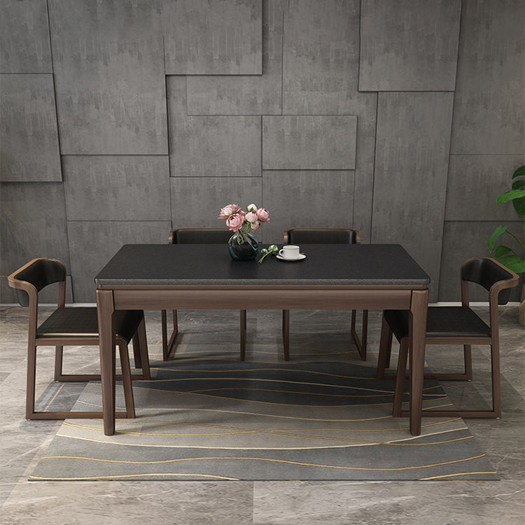 Rectangle Stone Top Dining Table Solid Wood 4 Legs Dining Table for Dining Room