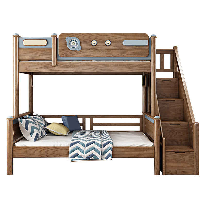 Brown Ash Standard Bunk Bed Solid Wood Scandinavian Bed with Guardrail