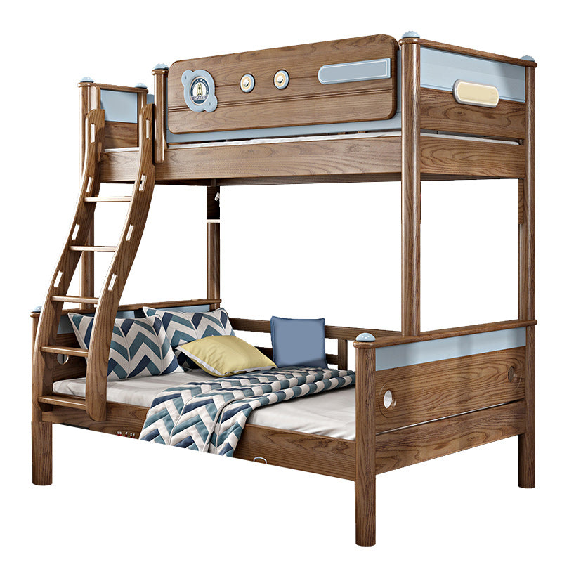 Brown Ash Standard Bunk Bed Solid Wood Scandinavian Bed with Guardrail