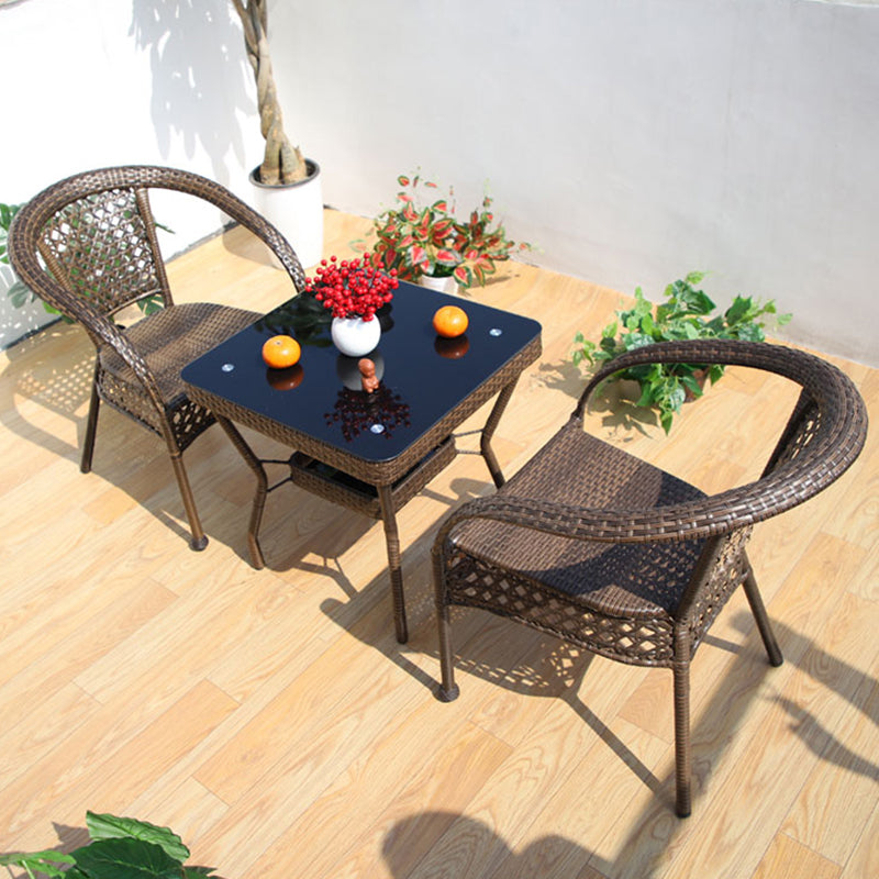 Boho Style Bistro Set 3 Pcs Glass Top Bistro Set for Balcony
