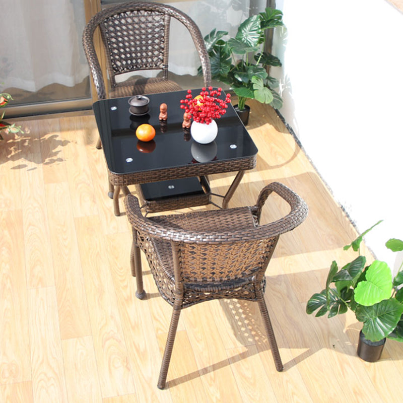 Boho Style Bistro Set 3 Pcs Glass Top Bistro Set for Balcony