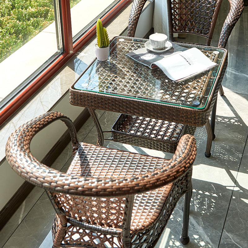 Boho Style Bistro Set 3 Pcs Glass Top Bistro Set for Balcony