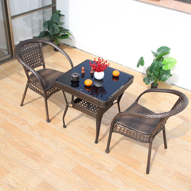 Boho Style Bistro Set 3 Pcs Glass Top Bistro Set for Balcony