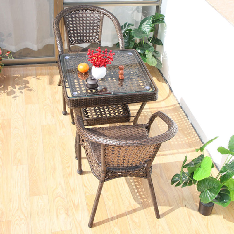 Boho Style Bistro Set 3 Pcs Glass Top Bistro Set for Balcony