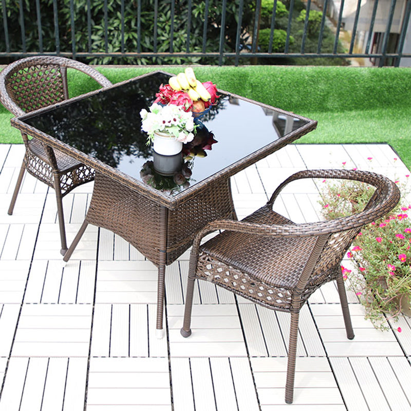 Boho Style Bistro Set 3 Pcs Glass Top Bistro Set for Balcony