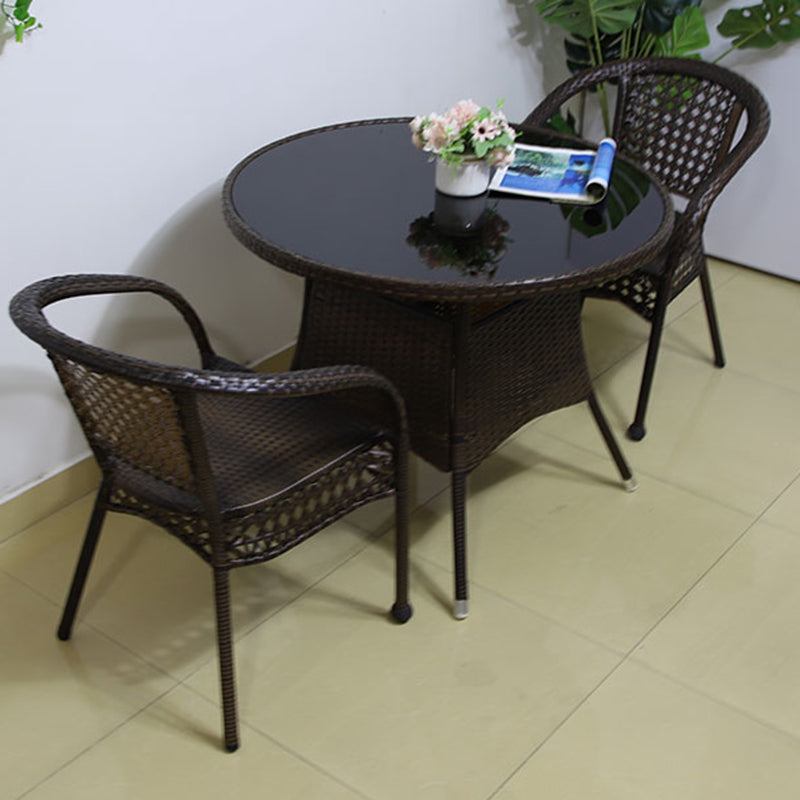Boho Style Bistro Set 3 Pcs Glass Top Bistro Set for Balcony