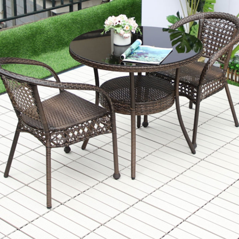 Boho Style Bistro Set 3 Pcs Glass Top Bistro Set for Balcony
