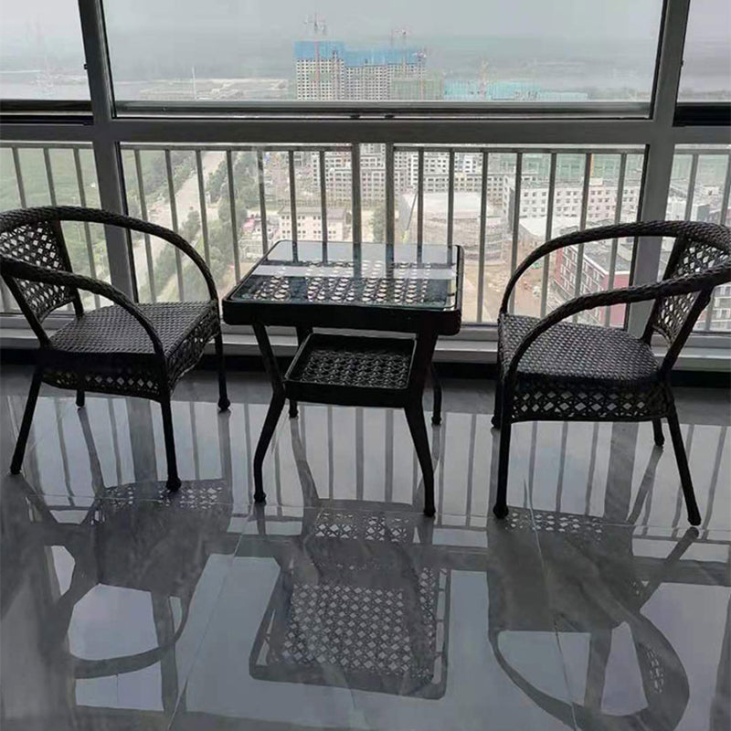 Boho Style Bistro Set 3 Pcs Glass Top Bistro Set for Balcony