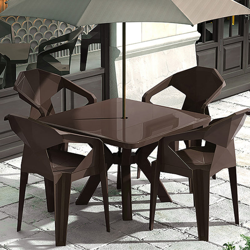 Modern Square Patio Dining Table 1/5 PCS Dining Set with Stackable Chairs for Outdoors