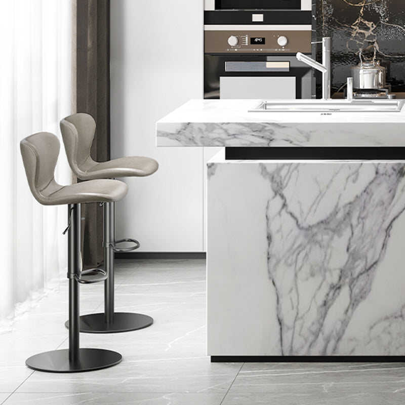Contemporary Style Barstool Faux Leather Adjustable Height Bar Stool