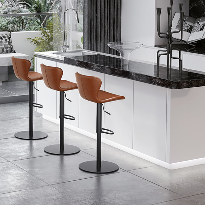 Contemporary Style Barstool Faux Leather Adjustable Height Bar Stool