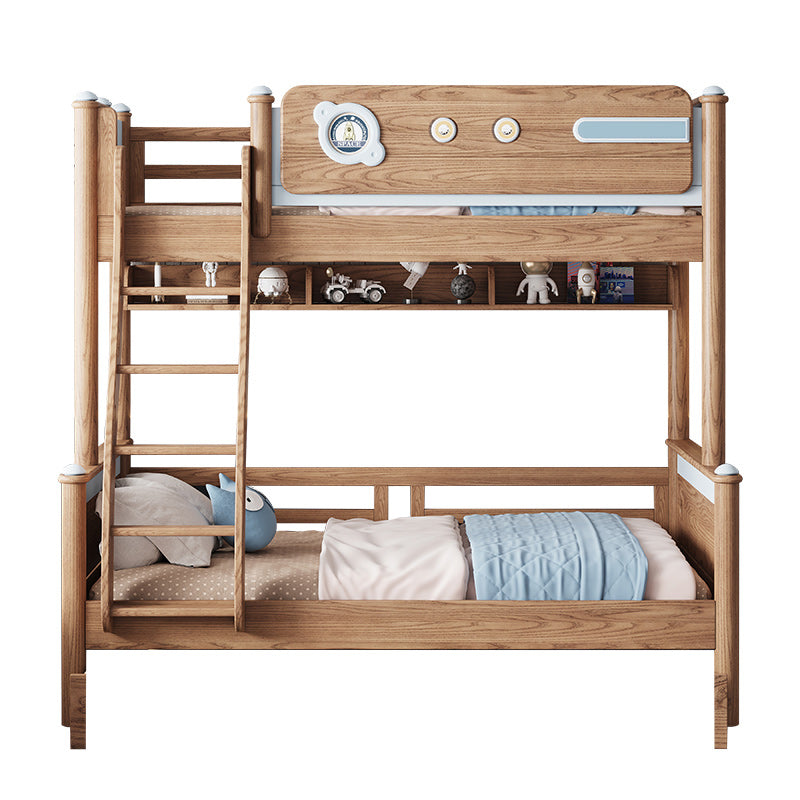 Brown Scandinavian Bunk Bed Solid Wood Standard Bunk Bed with Guardrail