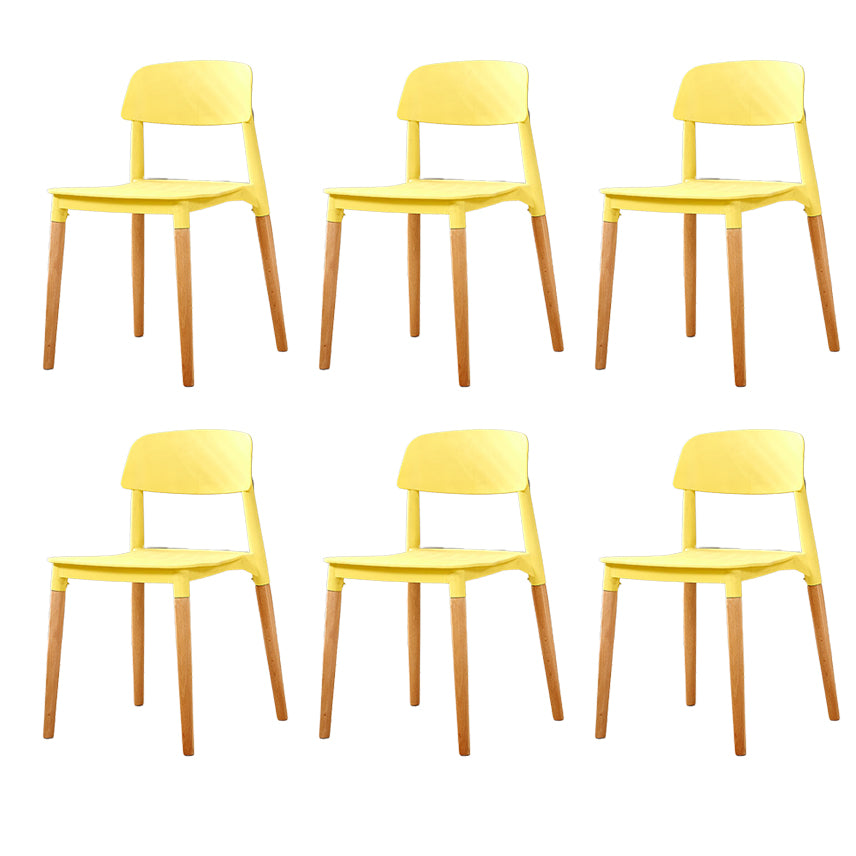 Contemporary Dining Side Chair with Wooden Legs and Plastic Back
